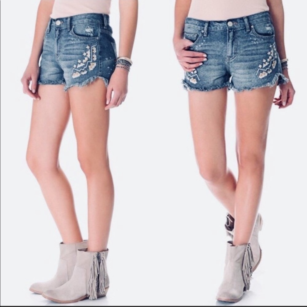 Free People boho aztec embroidered cut off shorts